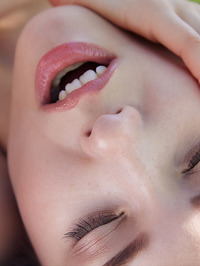 Sweet faced Mila Azul look super sexy sitting naked on a blanket  #09